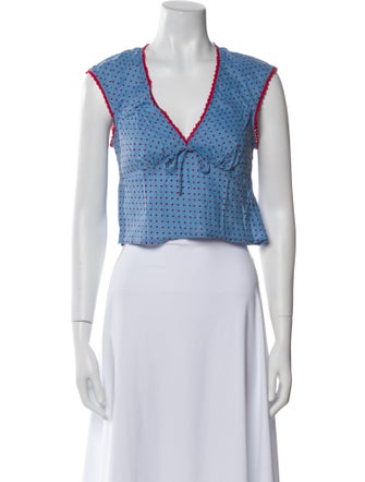 Reformation Polka Dot Print V-Neck Crop Top