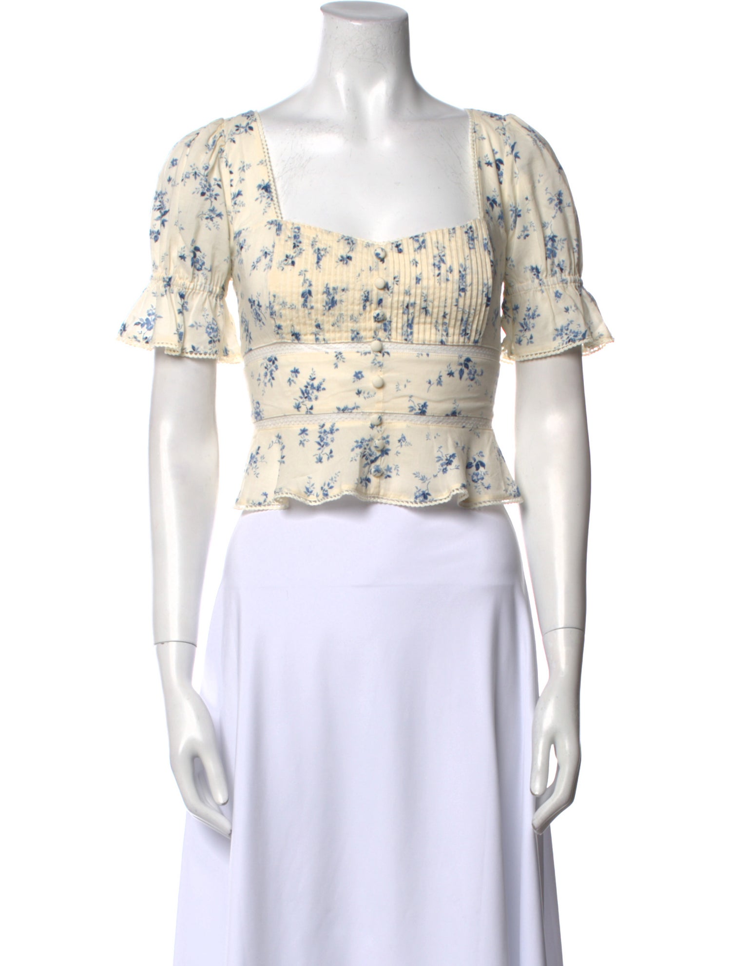 Reformation Floral Print Square Neckline Crop Top