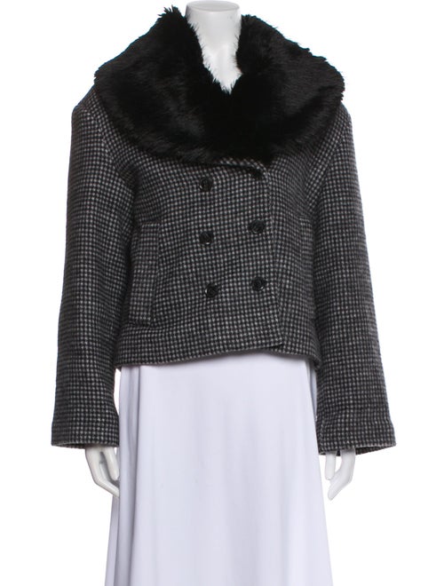 Reformation Wool Plaid Print Faux Fur Jacket