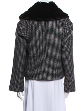 Reformation Wool Plaid Print Faux Fur Jacket