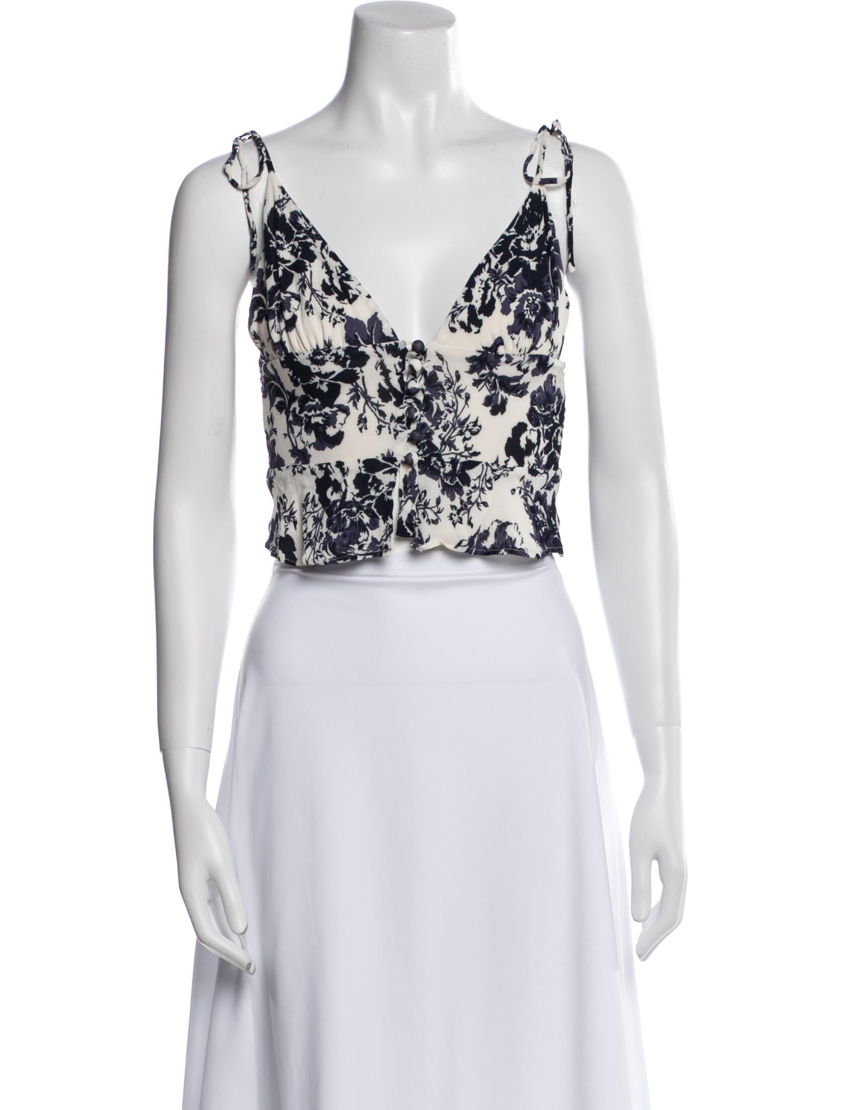 Reformation Floral Print V-Neck Crop Top