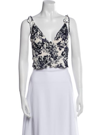 Reformation Floral Print V-Neck Crop Top