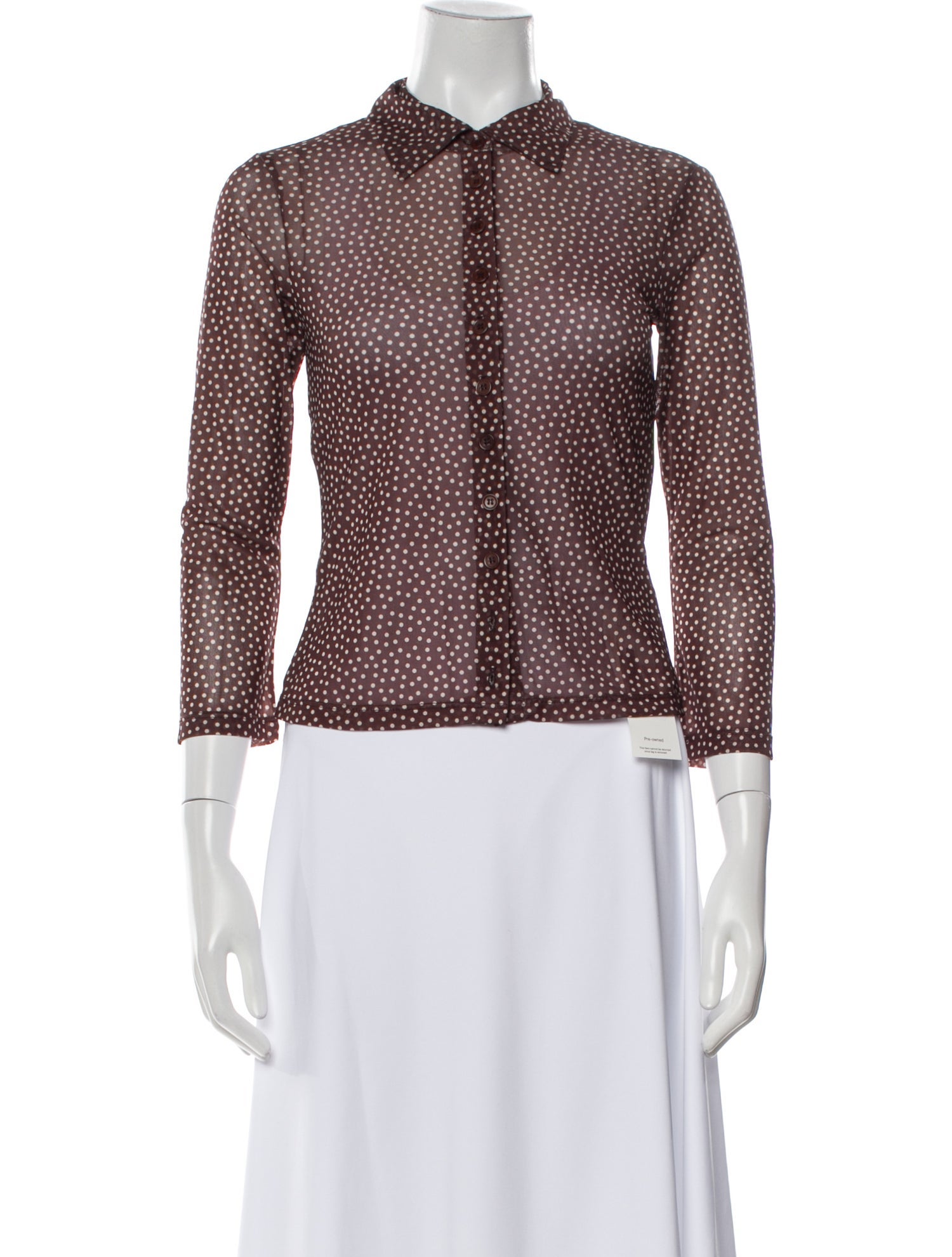 Reformation Polka Dot Print Mock Neck Button-Up Top