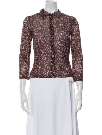 Reformation Polka Dot Print Mock Neck Button-Up Top