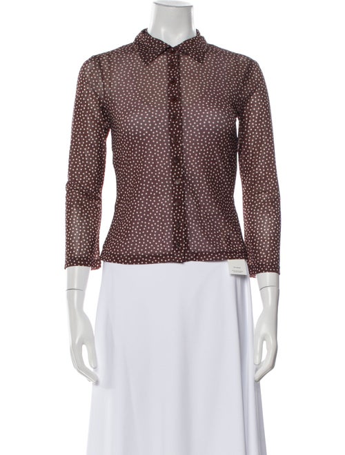 Reformation Polka Dot Print Mock Neck Button-Up Top