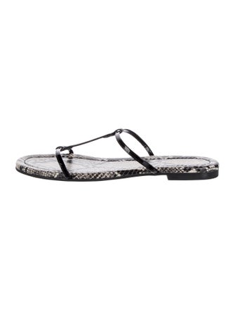 Reformation Patent Leather Animal Print T-Strap Sandals