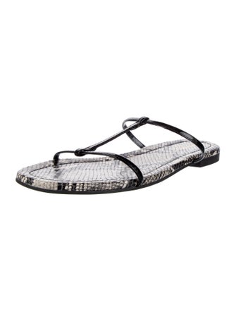 Reformation Patent Leather Animal Print T-Strap Sandals