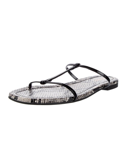 Reformation Patent Leather Animal Print T-Strap Sandals