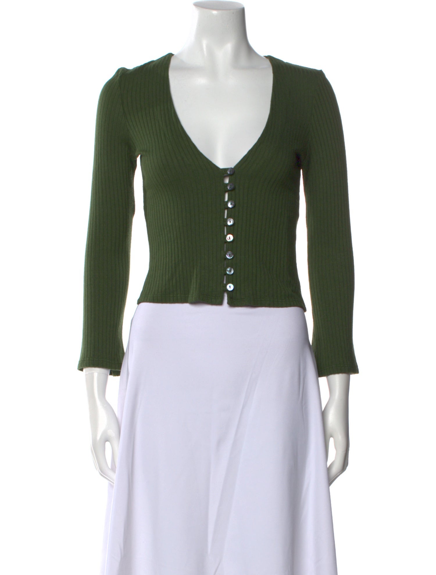 Reformation V-Neck Three-Quarter Sleeve Crop Top