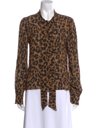 Reformation Animal Print Long Sleeve Button-Up Top