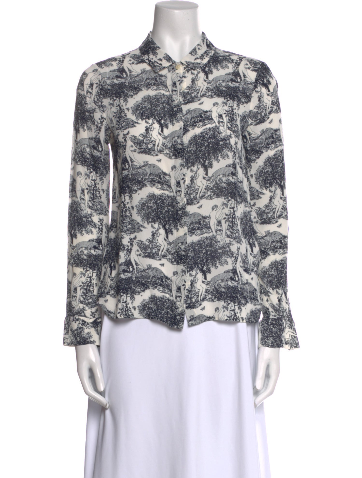 Reformation Printed Long Sleeve Button-Up Top