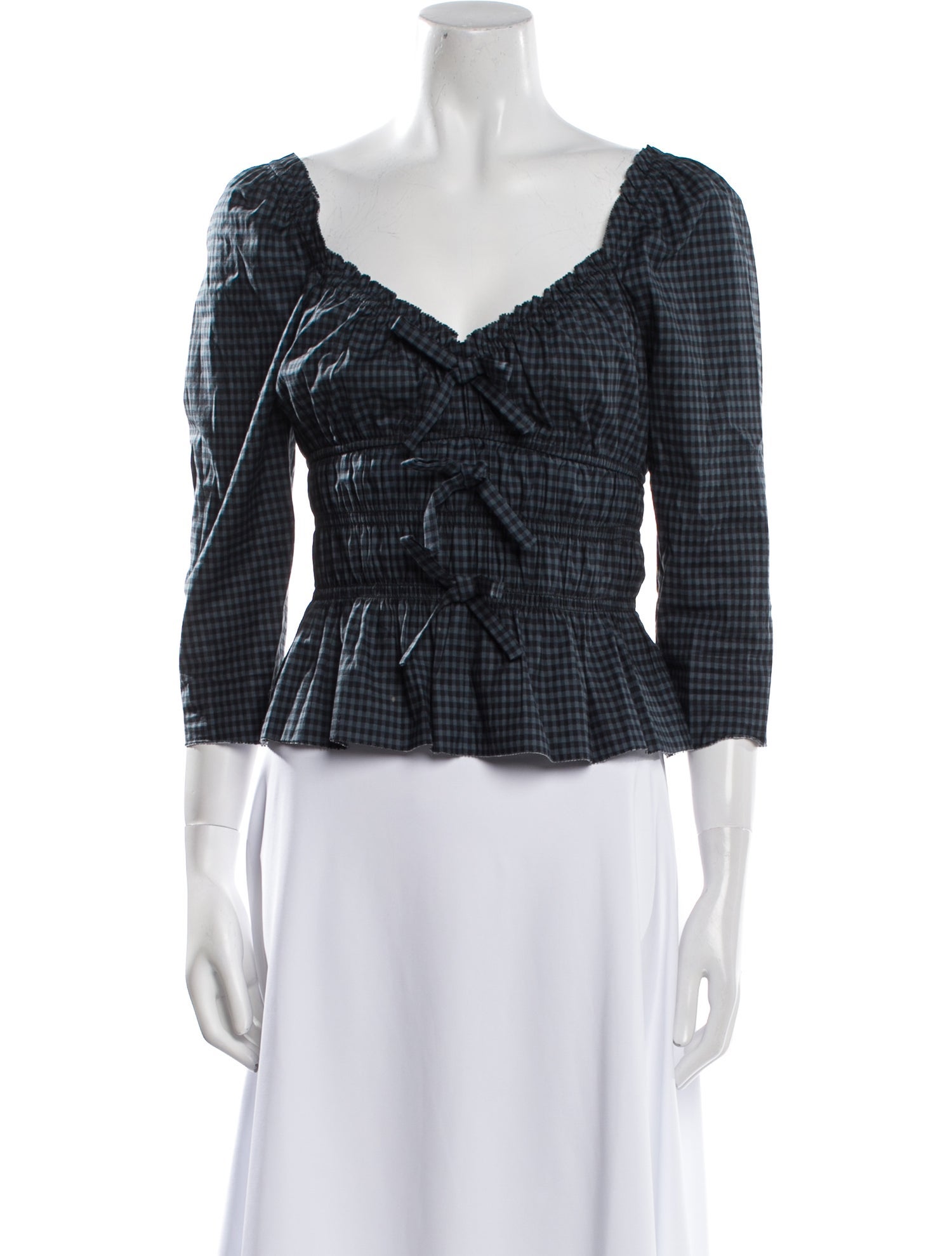 Reformation Plaid Print V-Neck Crop Top