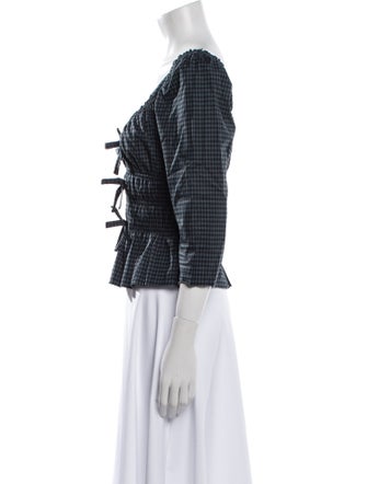 Reformation Plaid Print V-Neck Crop Top