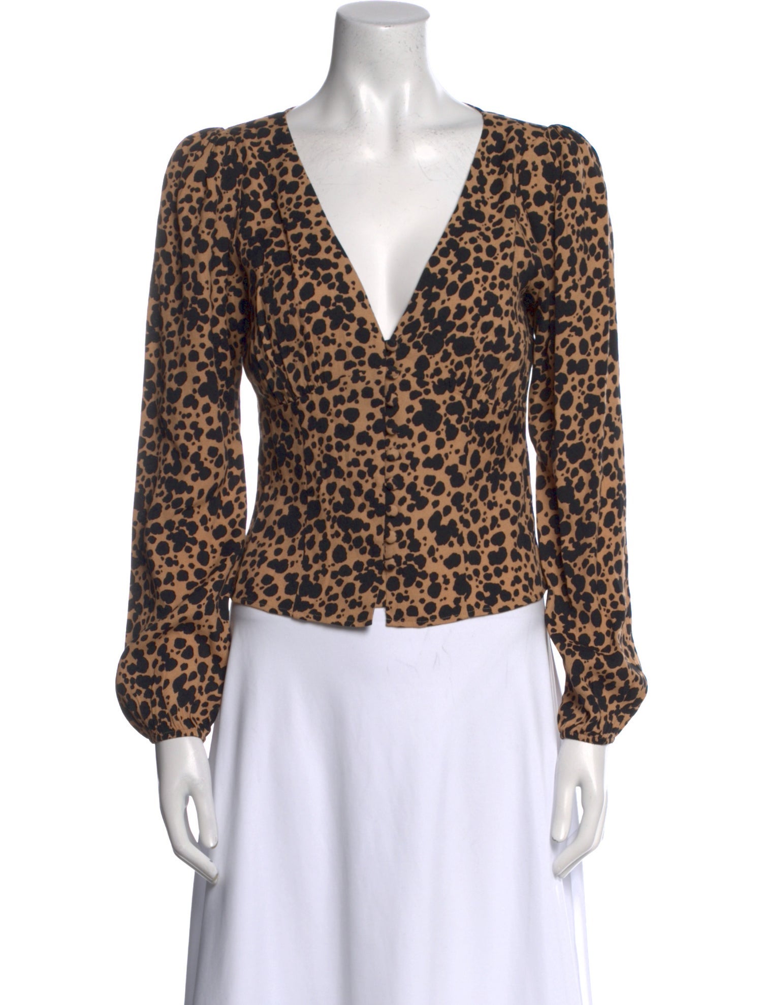 Reformation Animal Print V-Neck Crop Top