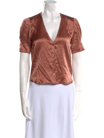 Reformation Silk V-Neck Button-Up Top