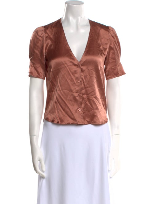 Reformation Silk V-Neck Button-Up Top