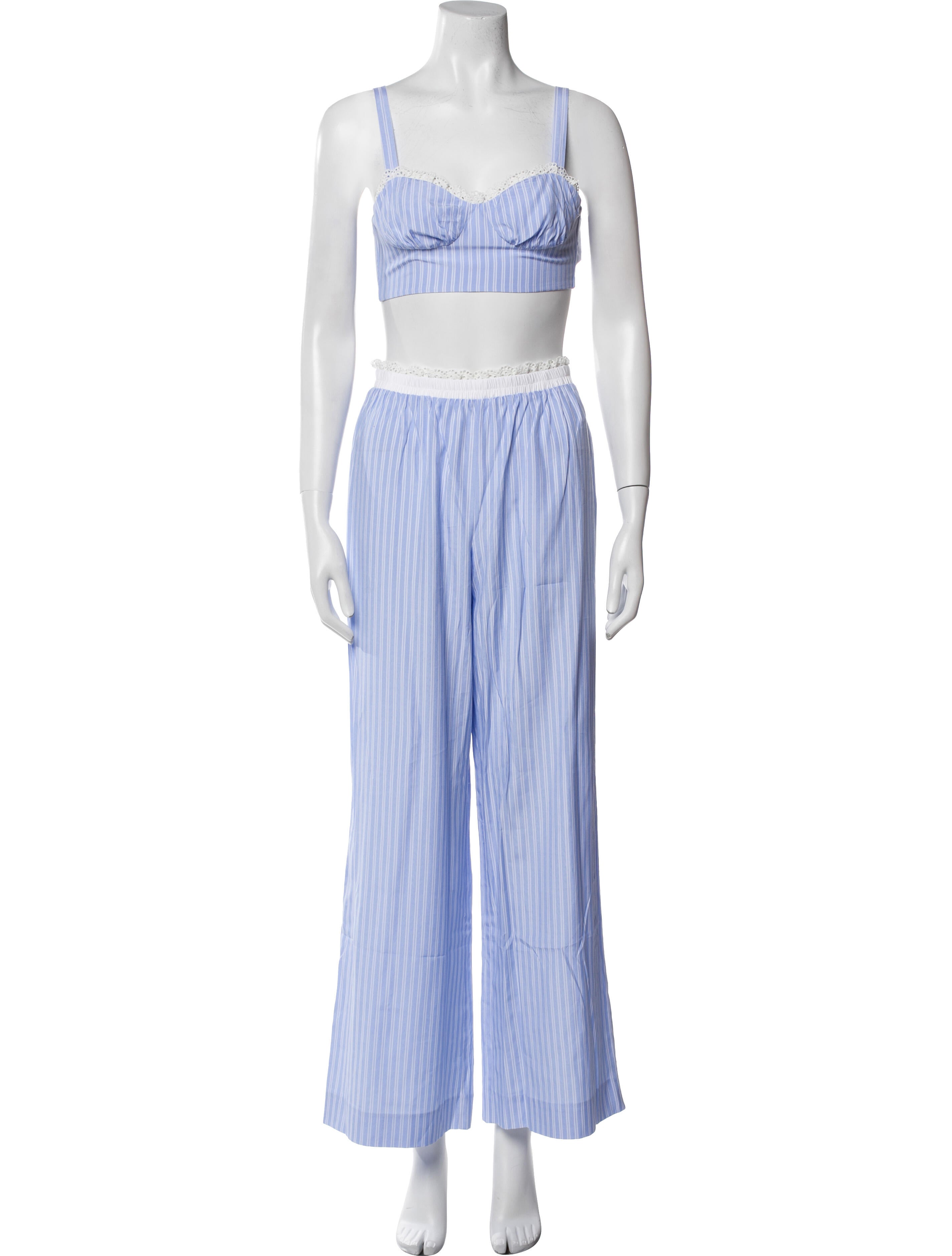 Reformation Striped Lace Trim Embellishment Pant Set w/ Tags