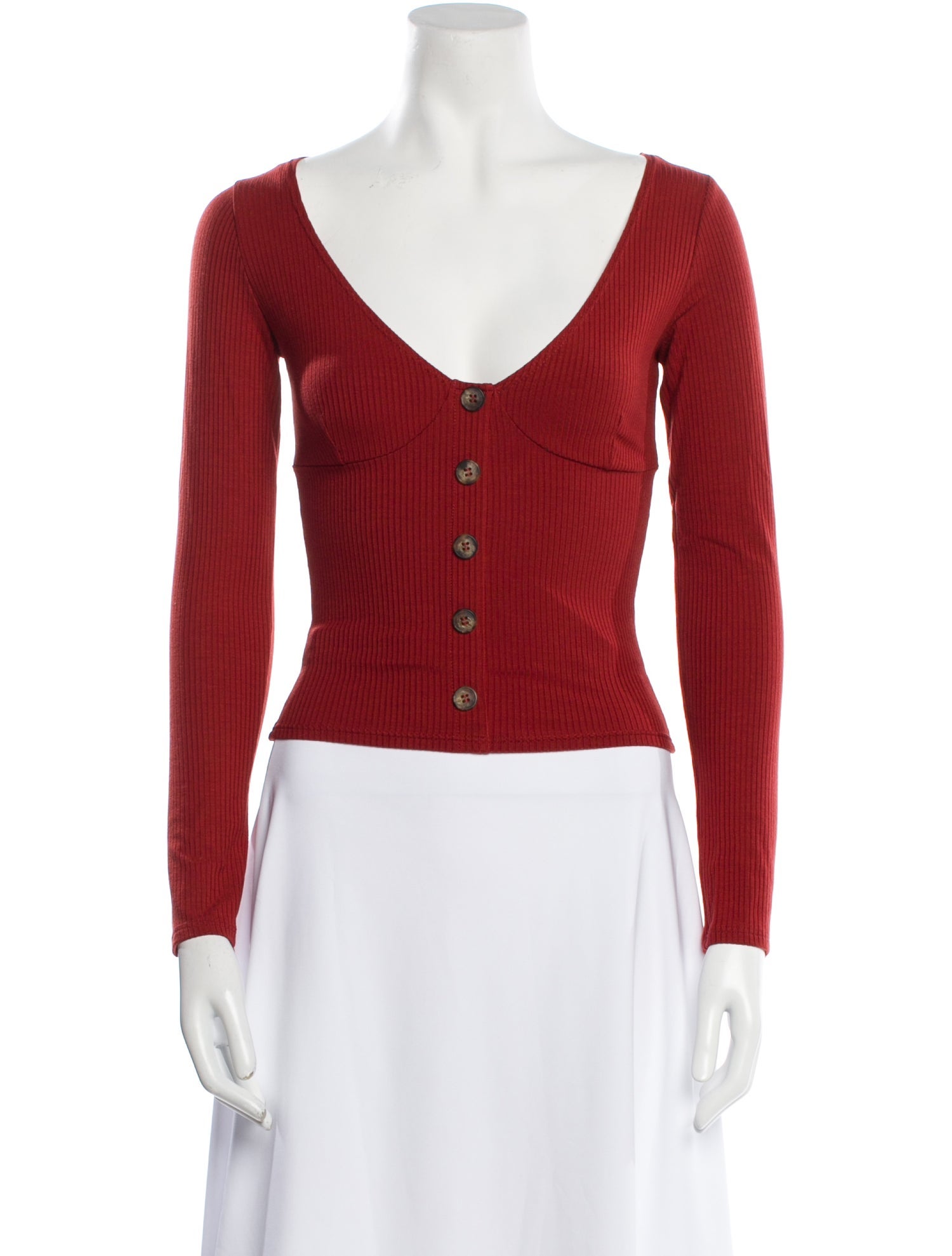 Reformation V-Neck Long Sleeve Crop Top