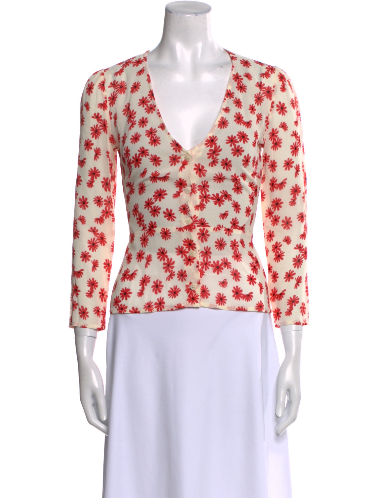 Reformation Floral Print V-Neck Crop Top