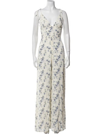 Reformation Floral Print Plunge Neckline Jumpsuit