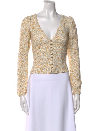 Reformation Floral Print V-Neck Crop Top