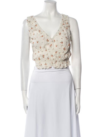 Reformation Floral Print V-Neck Crop Top