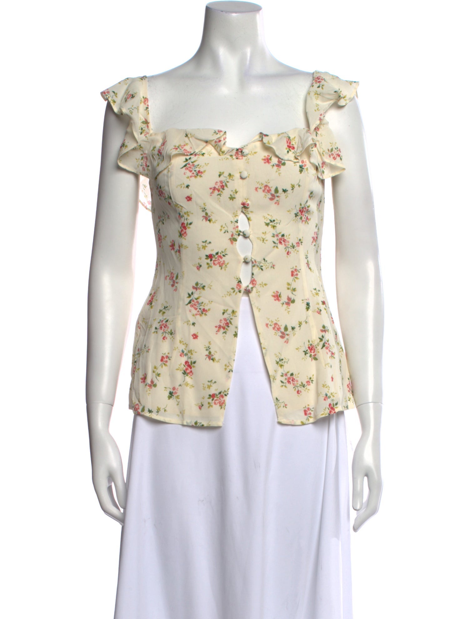Reformation Floral Print Square Neckline Blouse