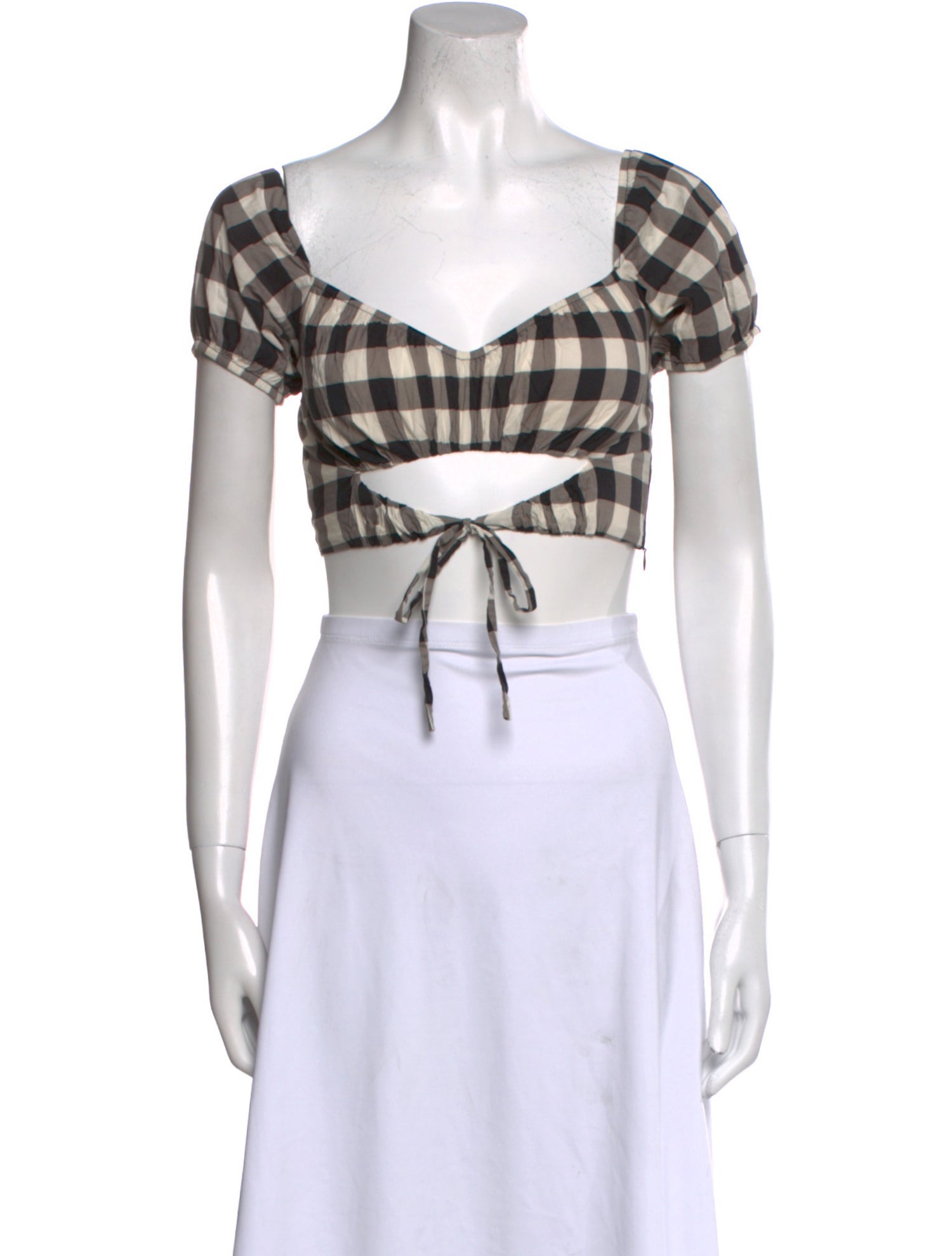 Reformation Plaid Print V-Neck Crop Top