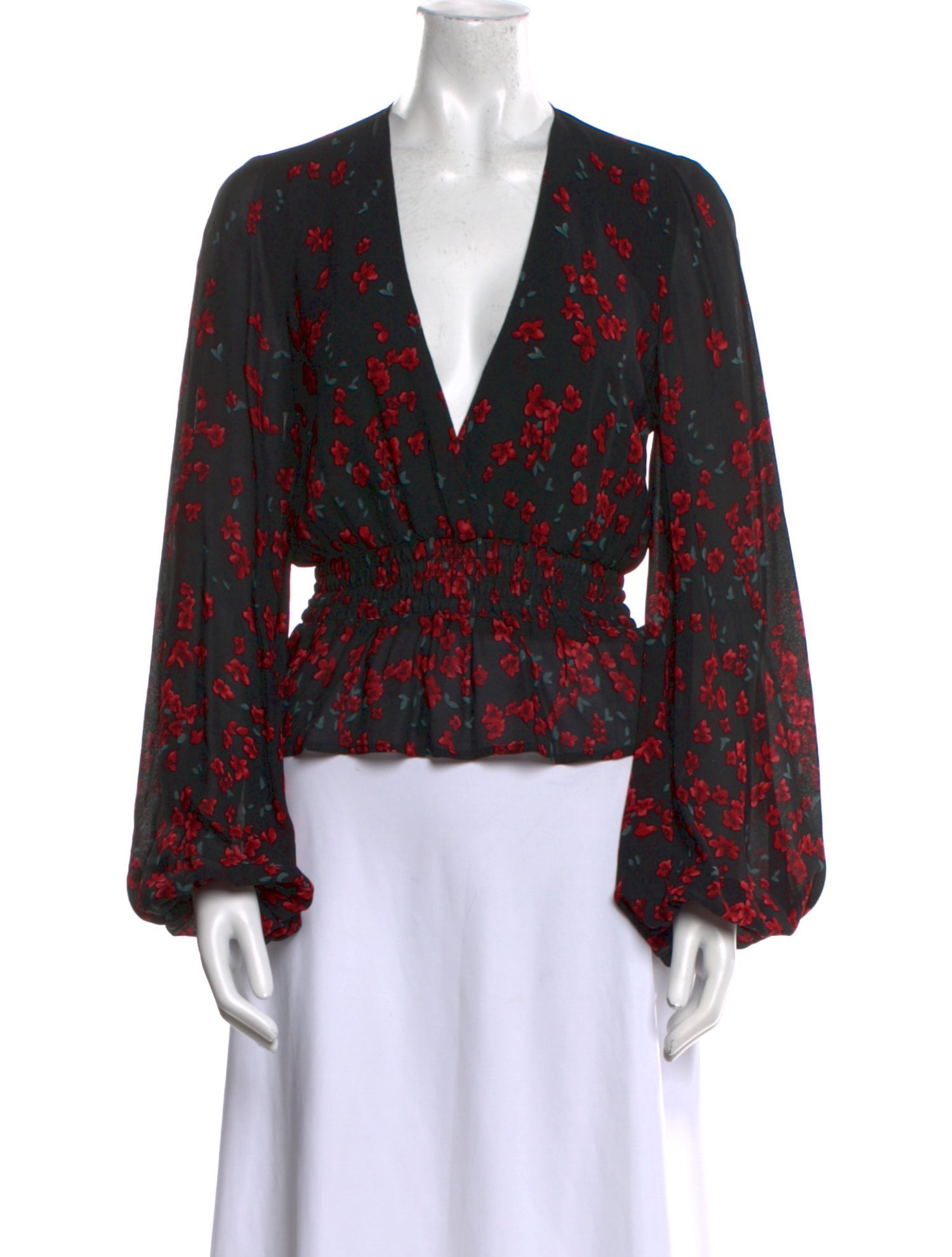 Reformation Floral Print V-Neck Blouse