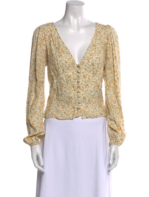Reformation Floral Print V-Neck Blouse