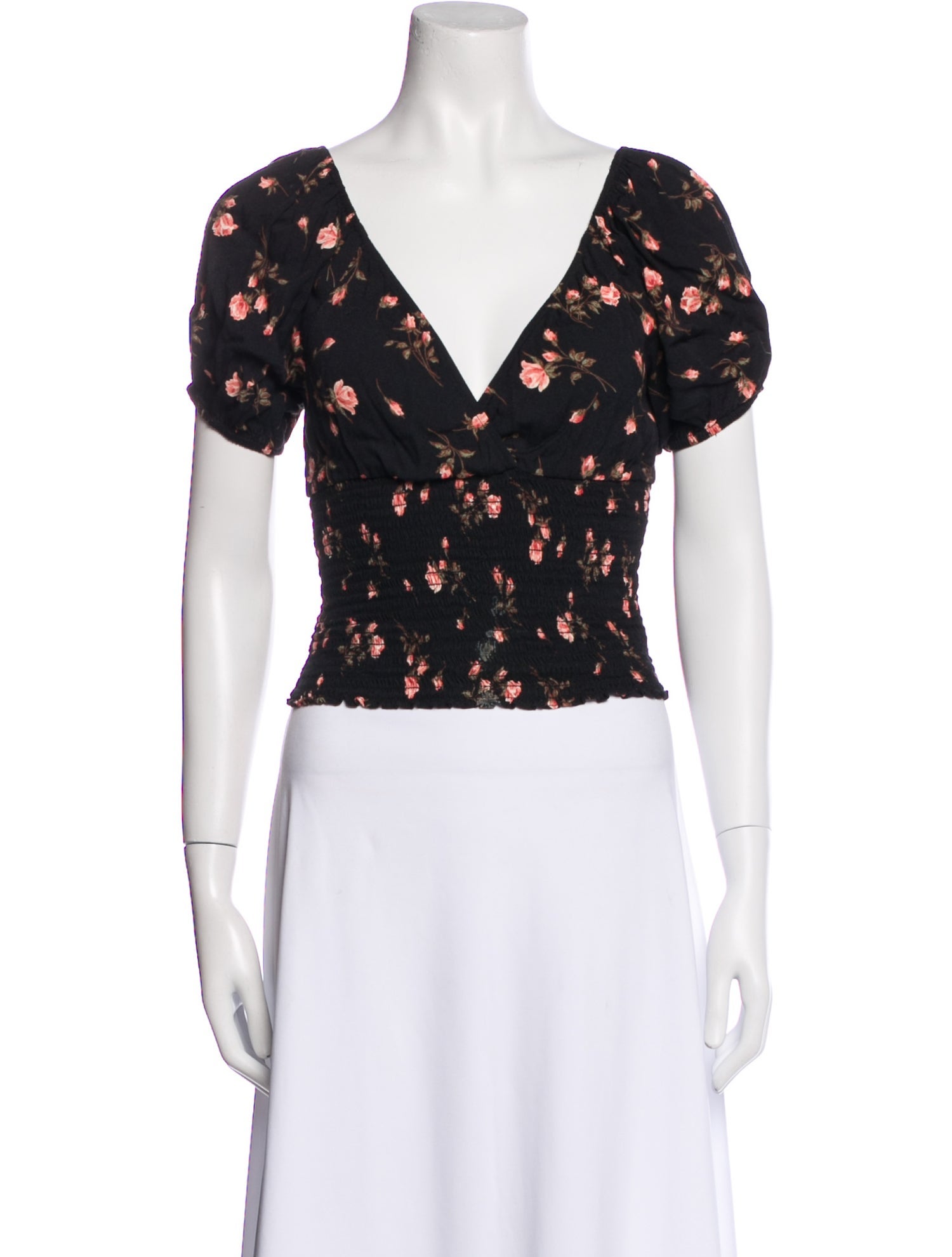 Reformation Floral Print V-Neck Crop Top