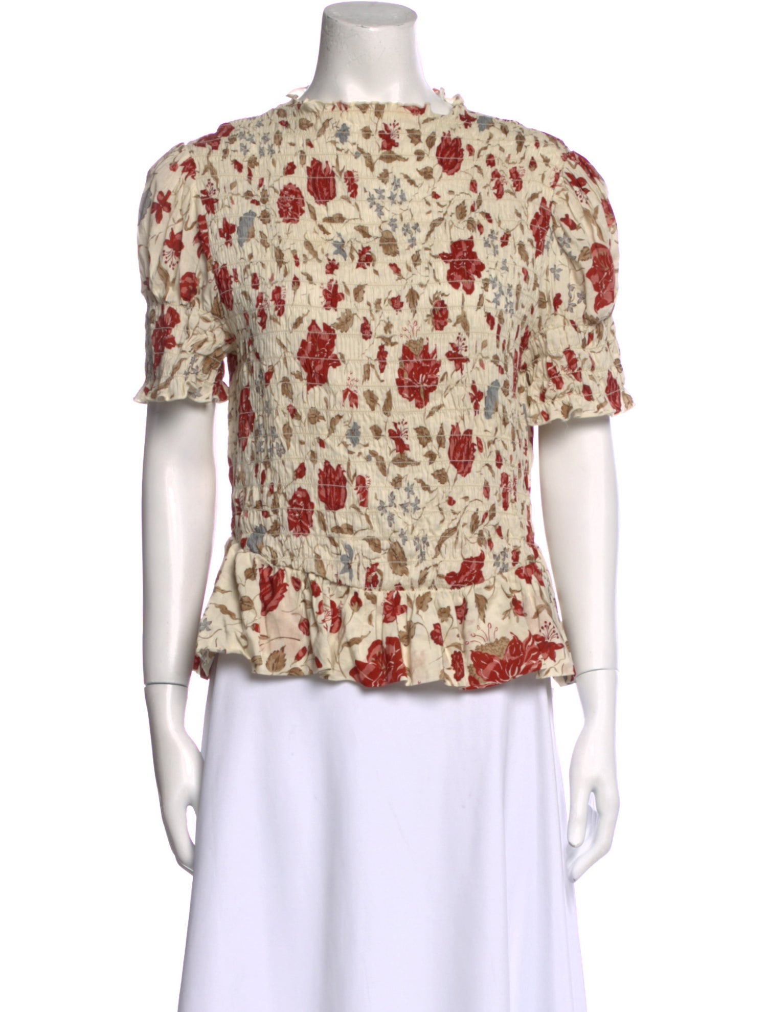 Reformation Floral Print Crew Neck Blouse