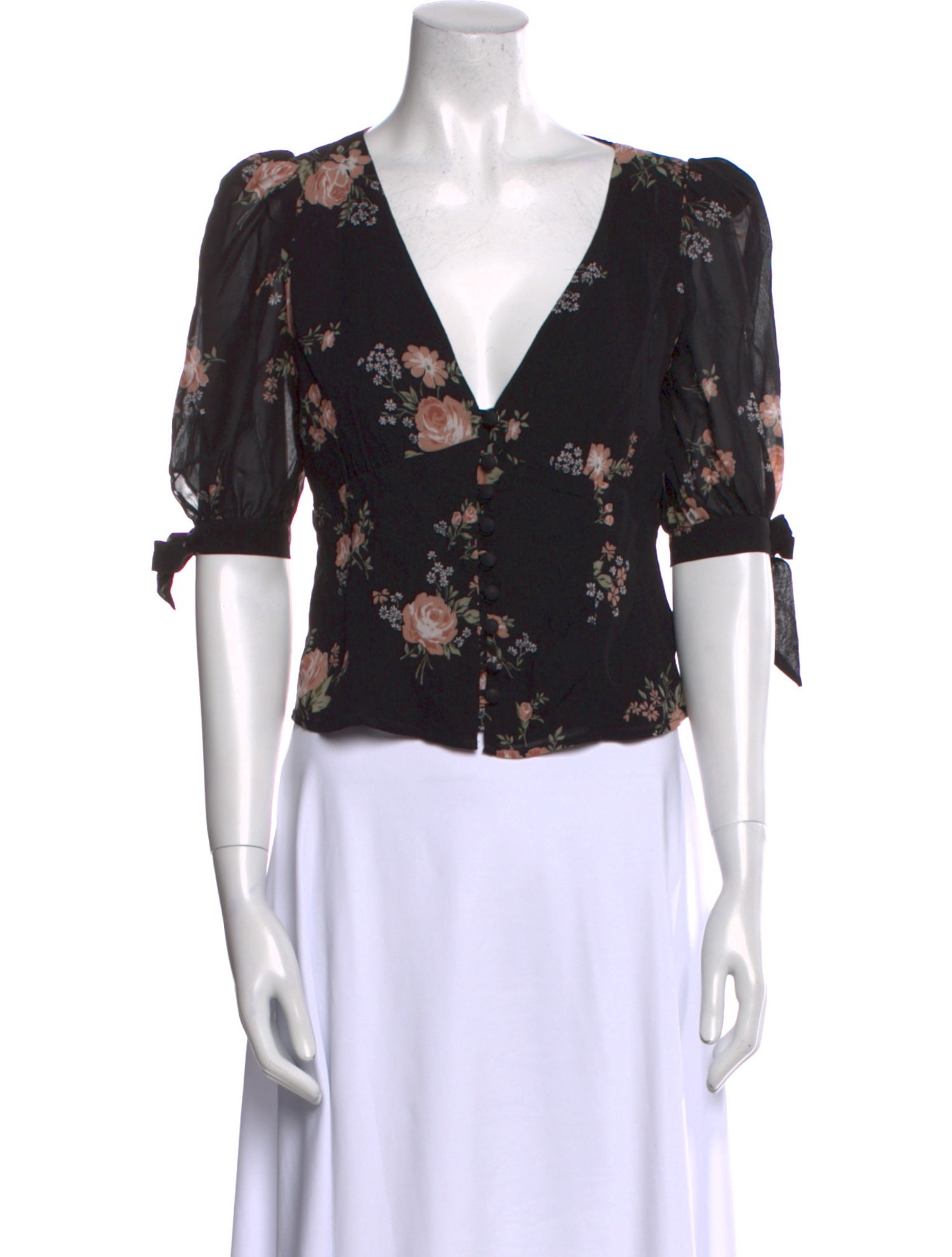 Reformation Floral Print V-Neck Crop Top