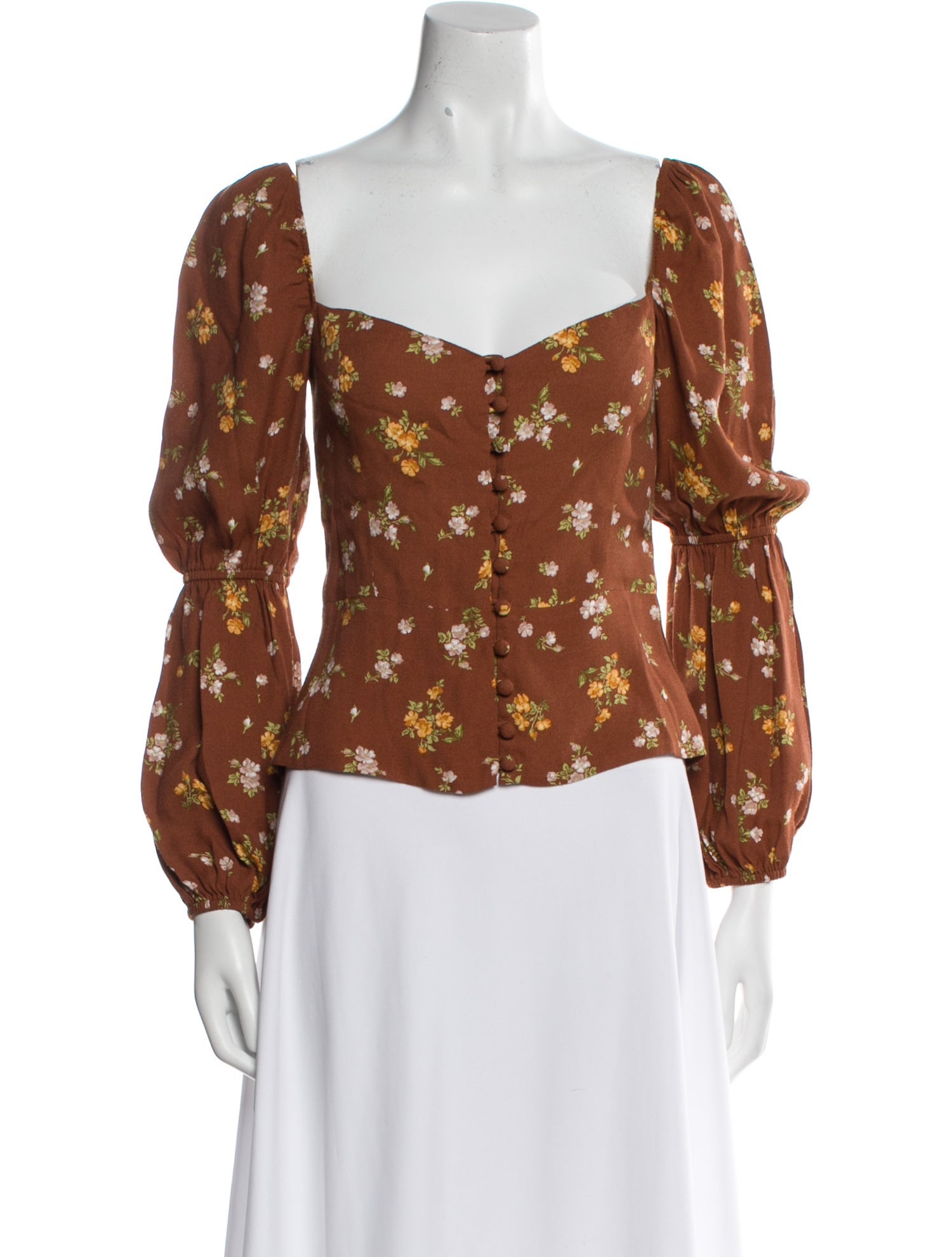 Reformation Floral Print Square Neckline Blouse