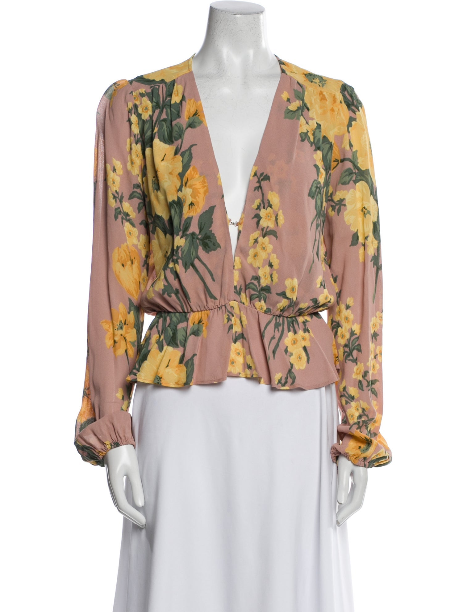 Reformation Floral Print V-Neck Blouse