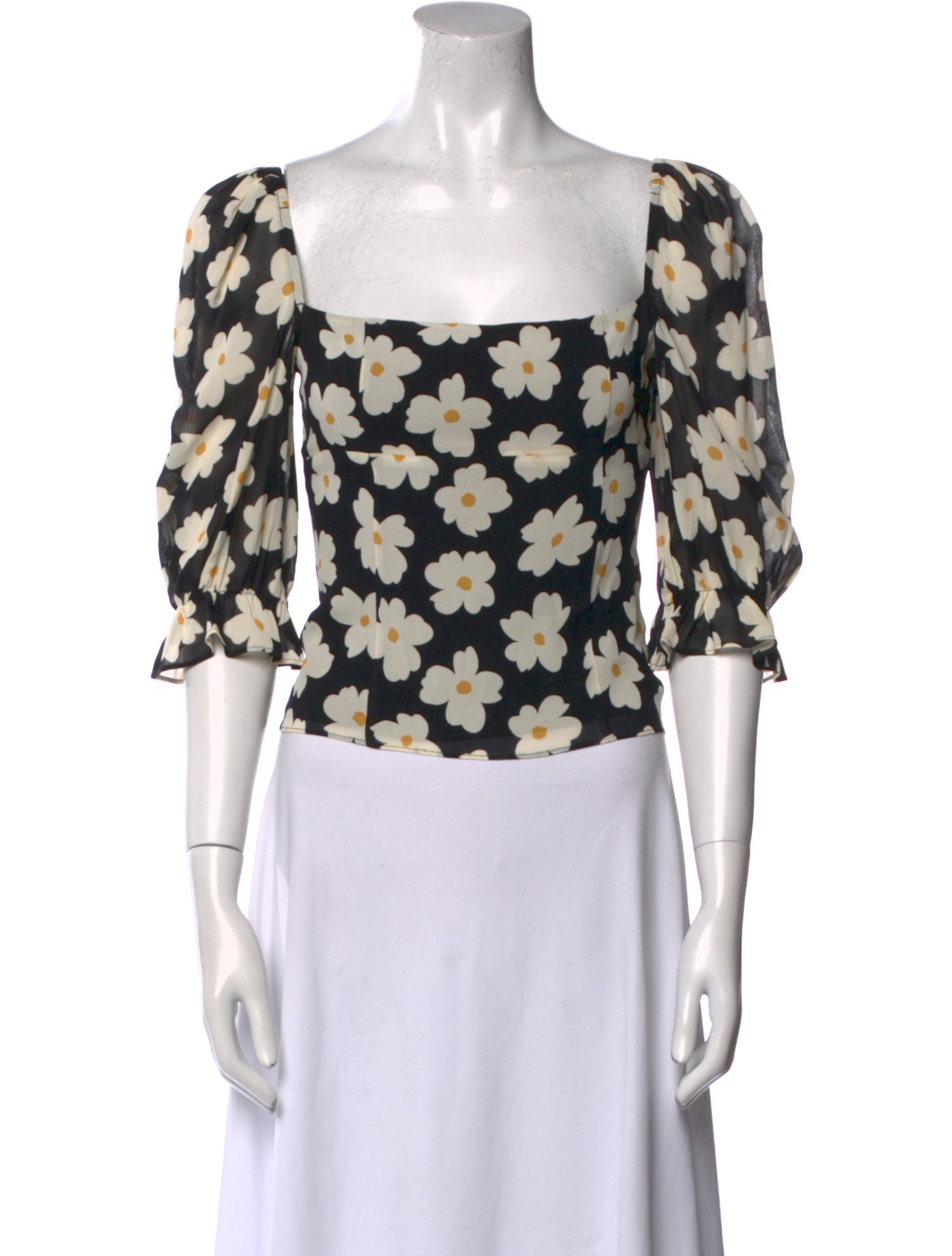Reformation Floral Print Square Neckline Crop Top