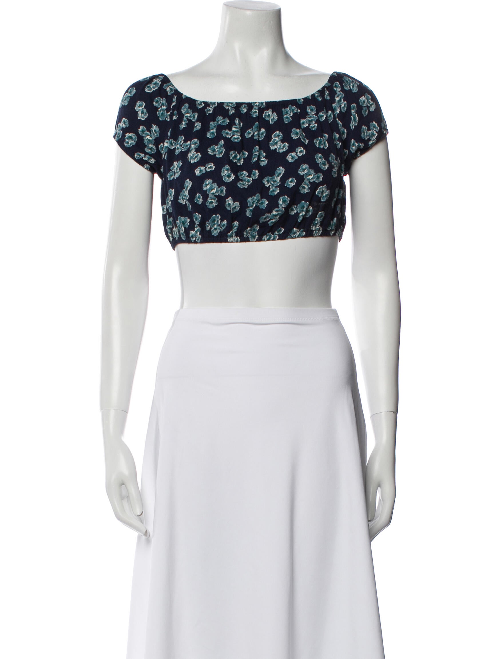 Reformation Floral Print Bateau Neckline Crop Top