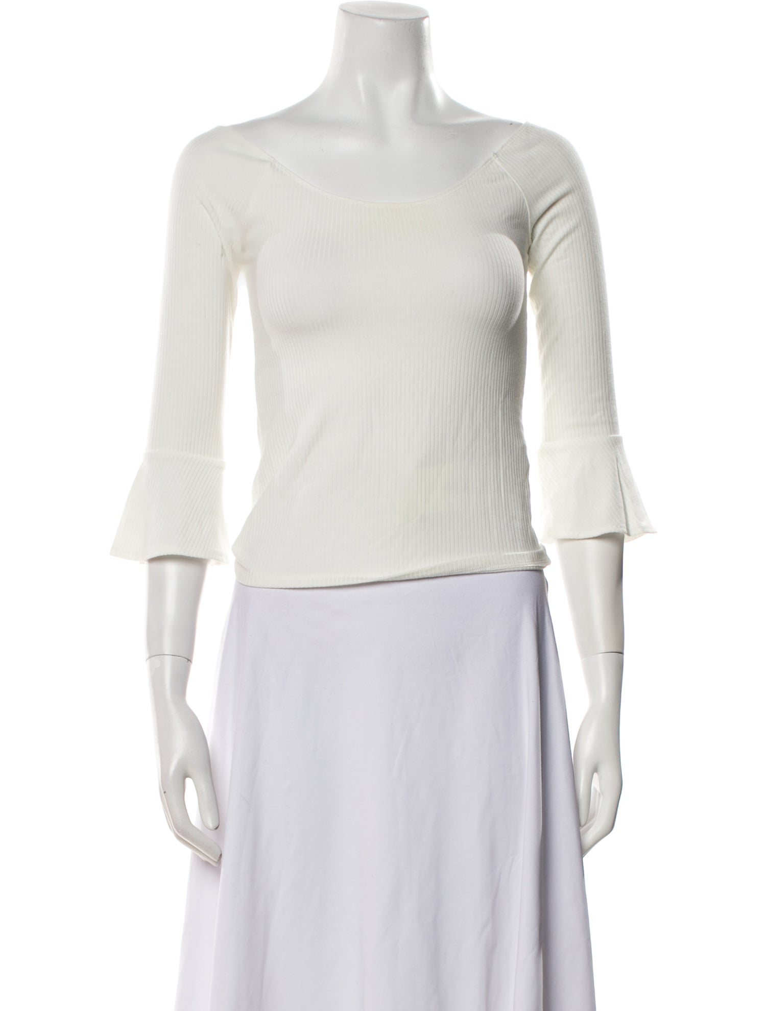 Reformation Bateau Neckline Three-Quarter Sleeve Crop Top