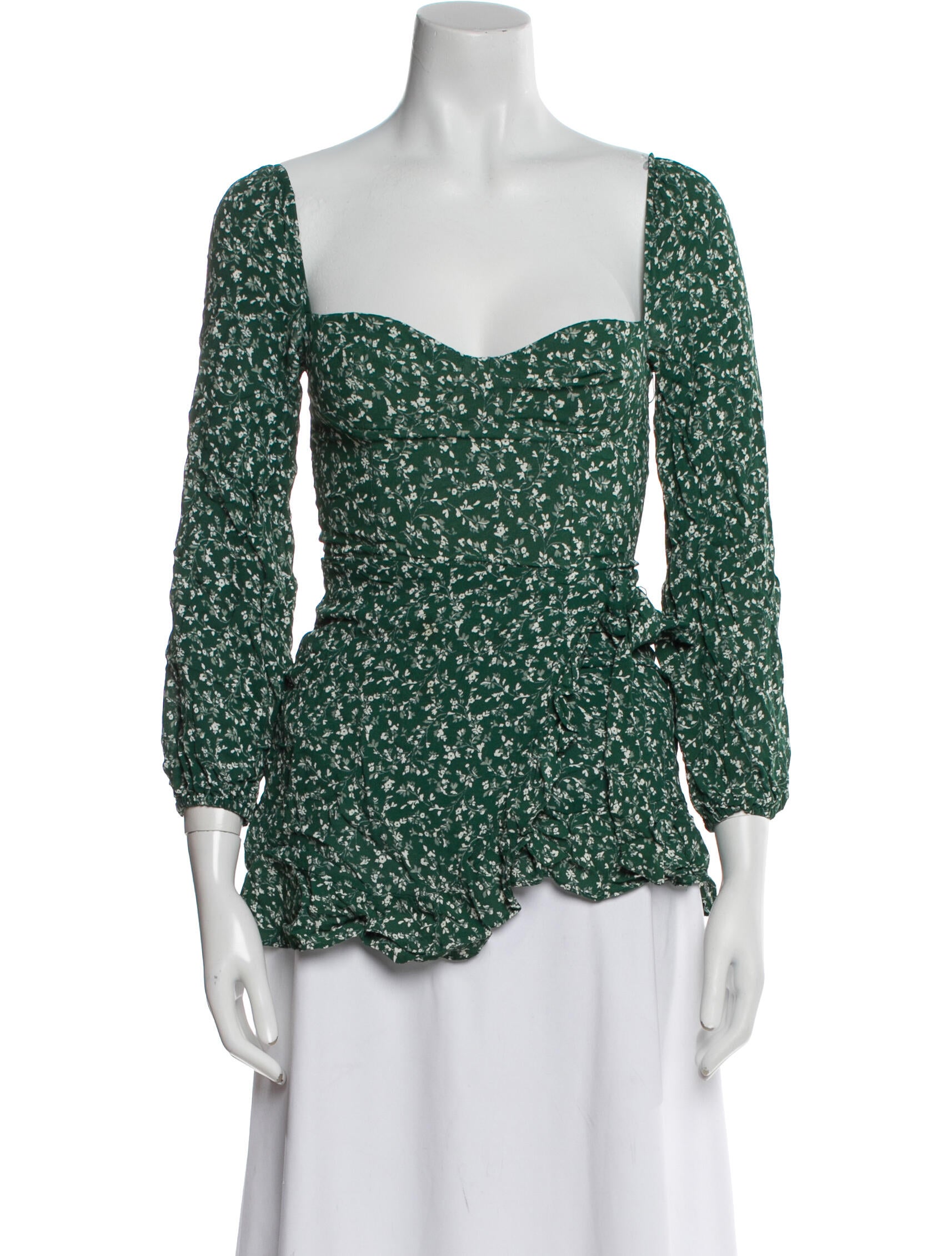 Reformation Floral Print Square Neckline Blouse