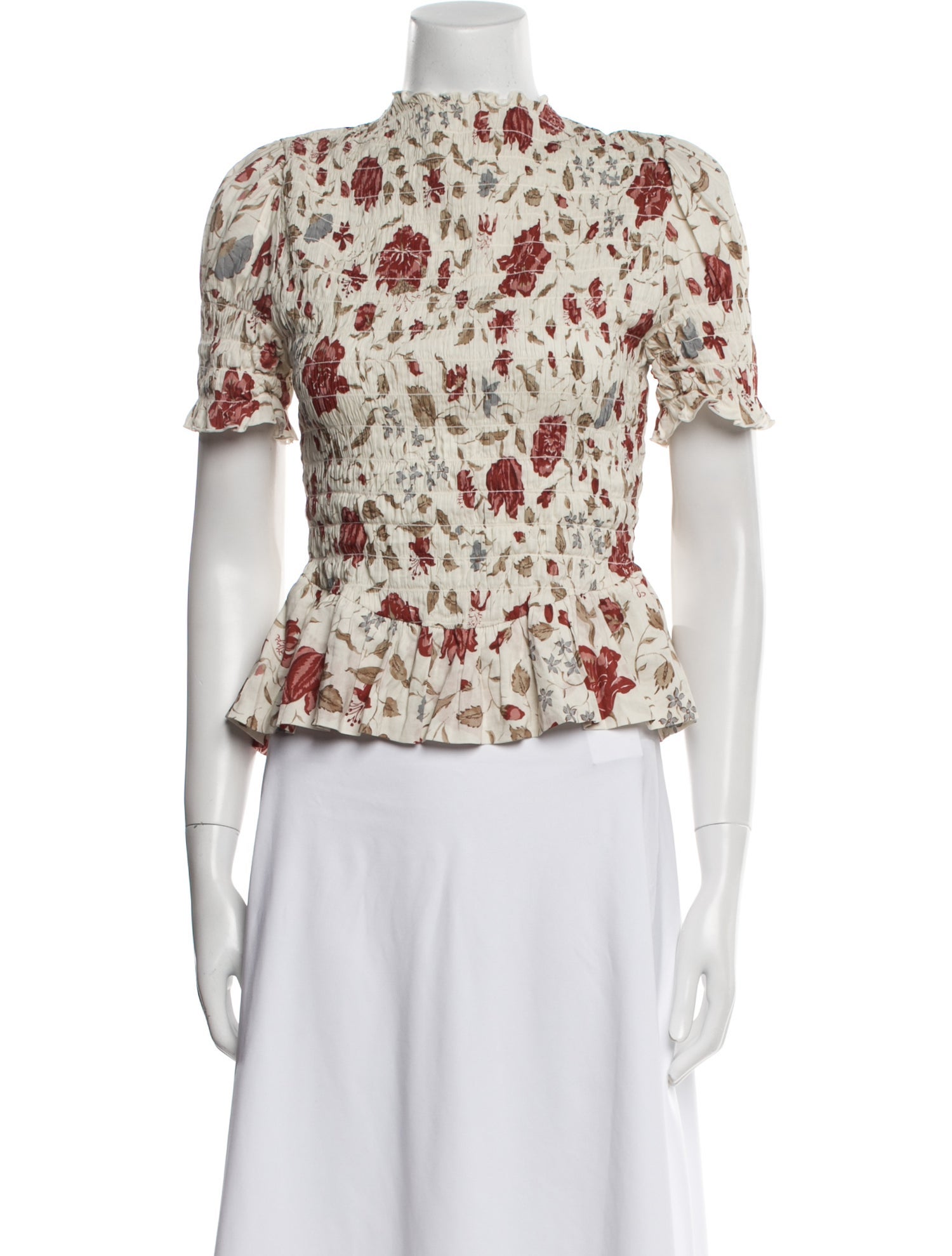Reformation Floral Print Mock Neck Blouse