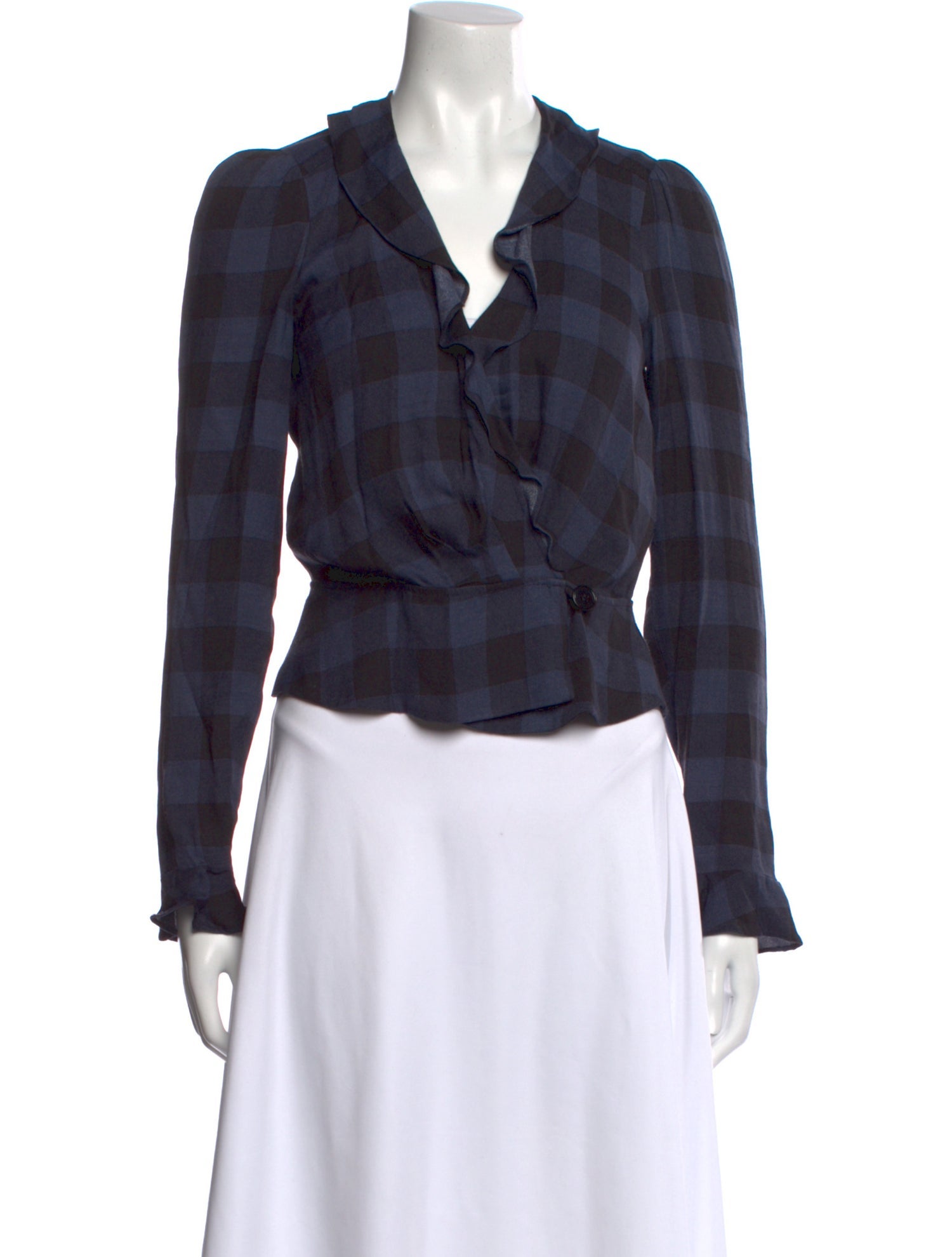 Reformation Plaid Print V-Neck Crop Top