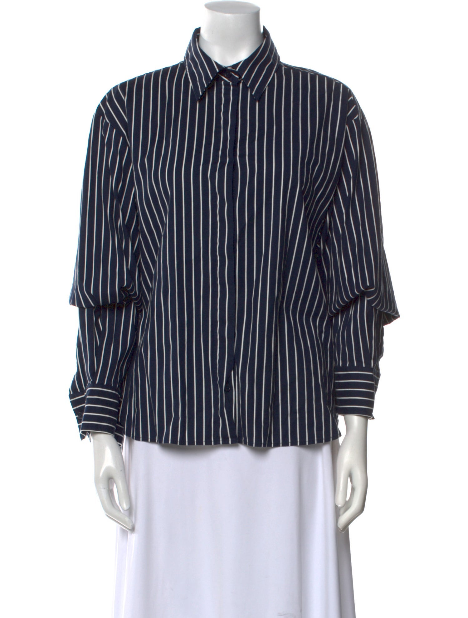 Reformation Striped Three-Quarter Sleeve Button-Up Top