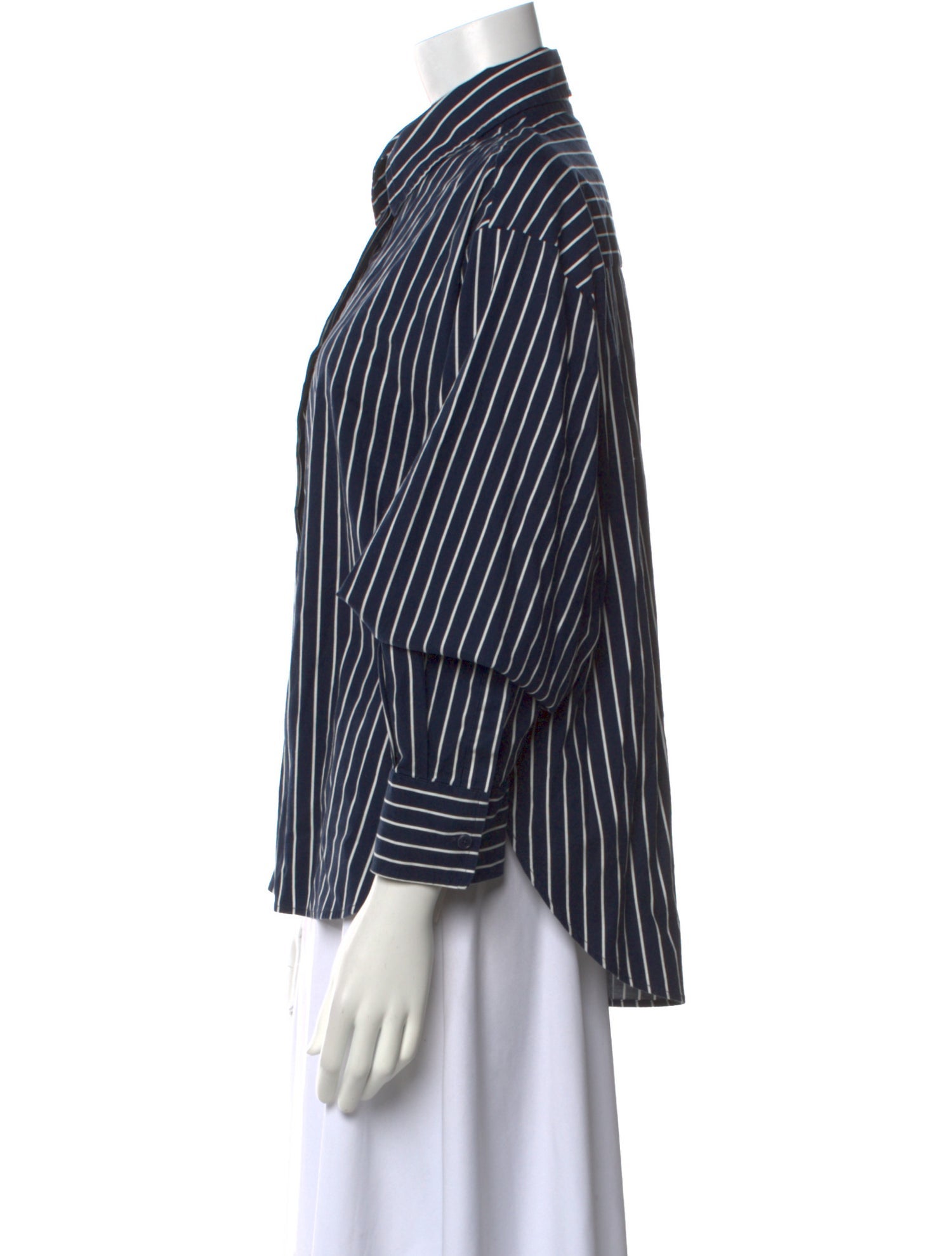 Reformation Striped Three-Quarter Sleeve Button-Up Top