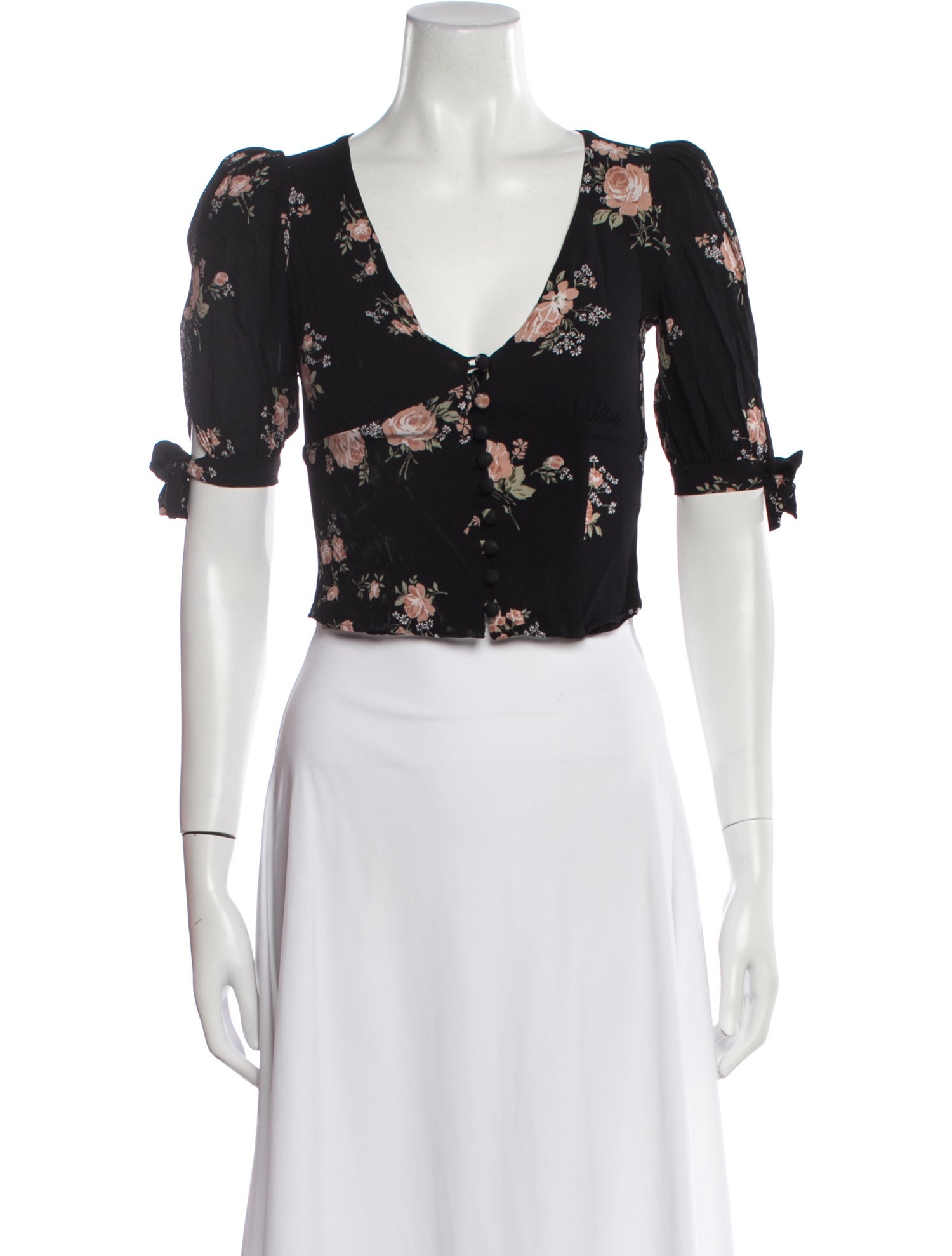 Reformation Floral Print V-Neck Crop Top