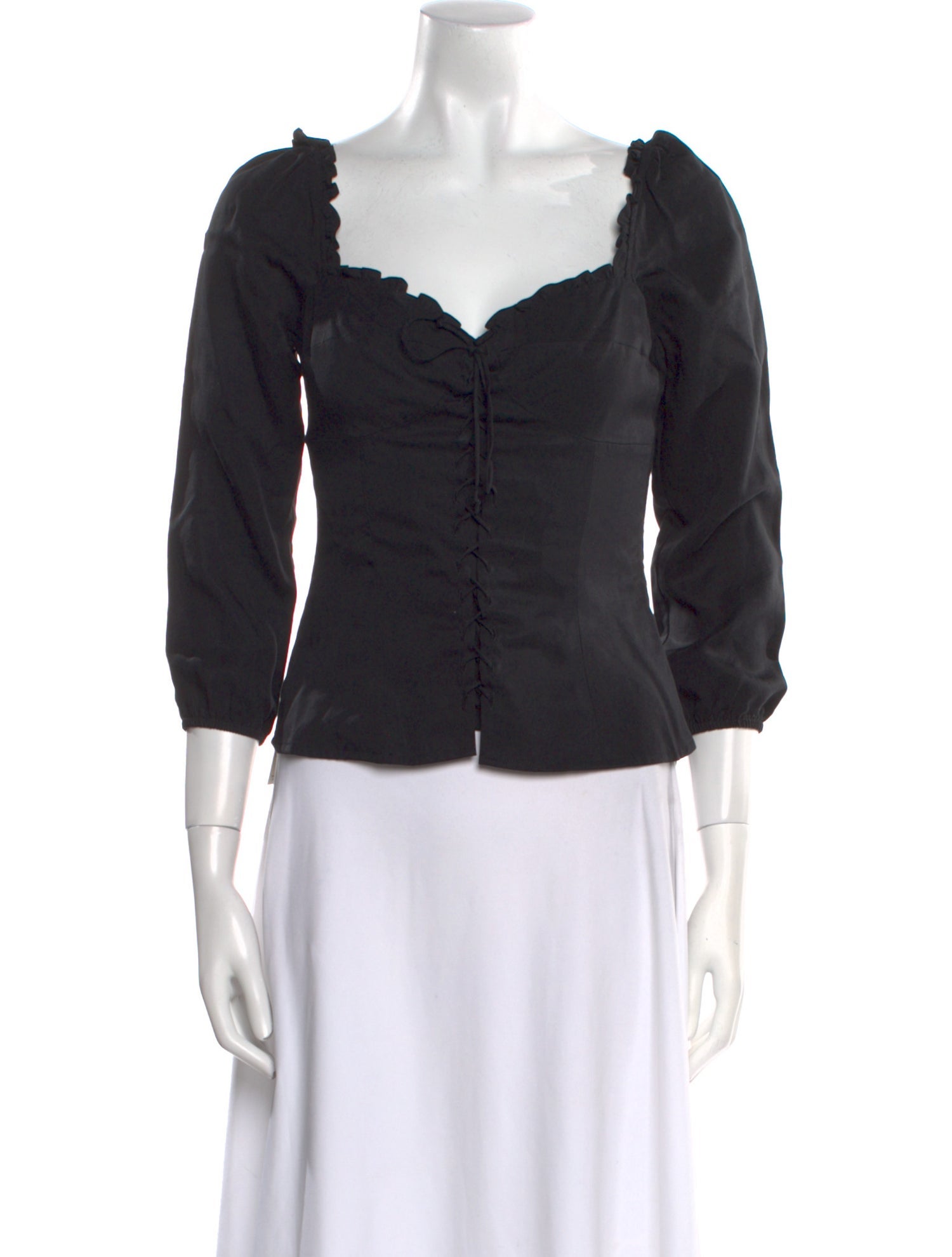 Reformation Square Neckline Three-Quarter Sleeve Crop Top