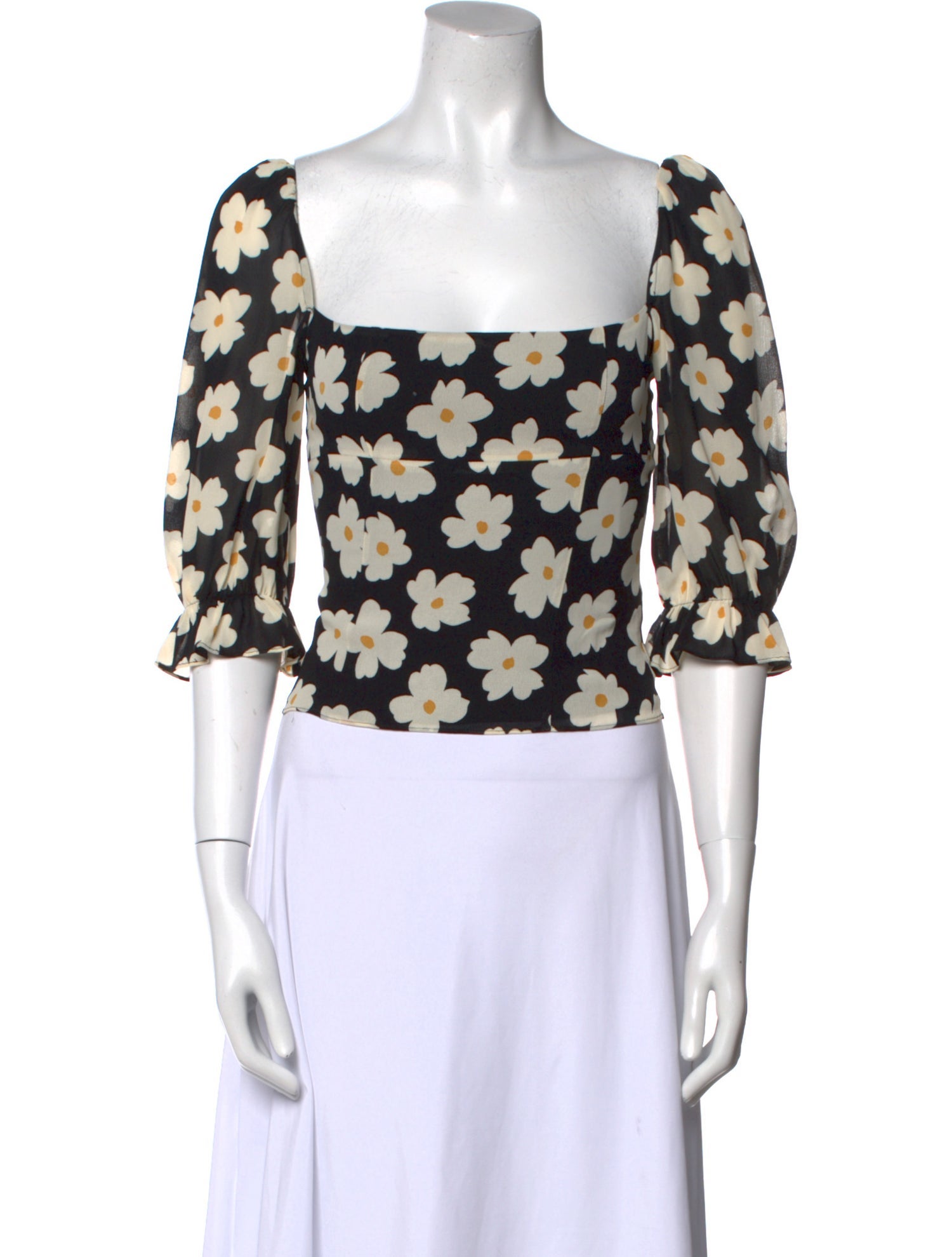 Reformation Floral Print Square Neckline Crop Top