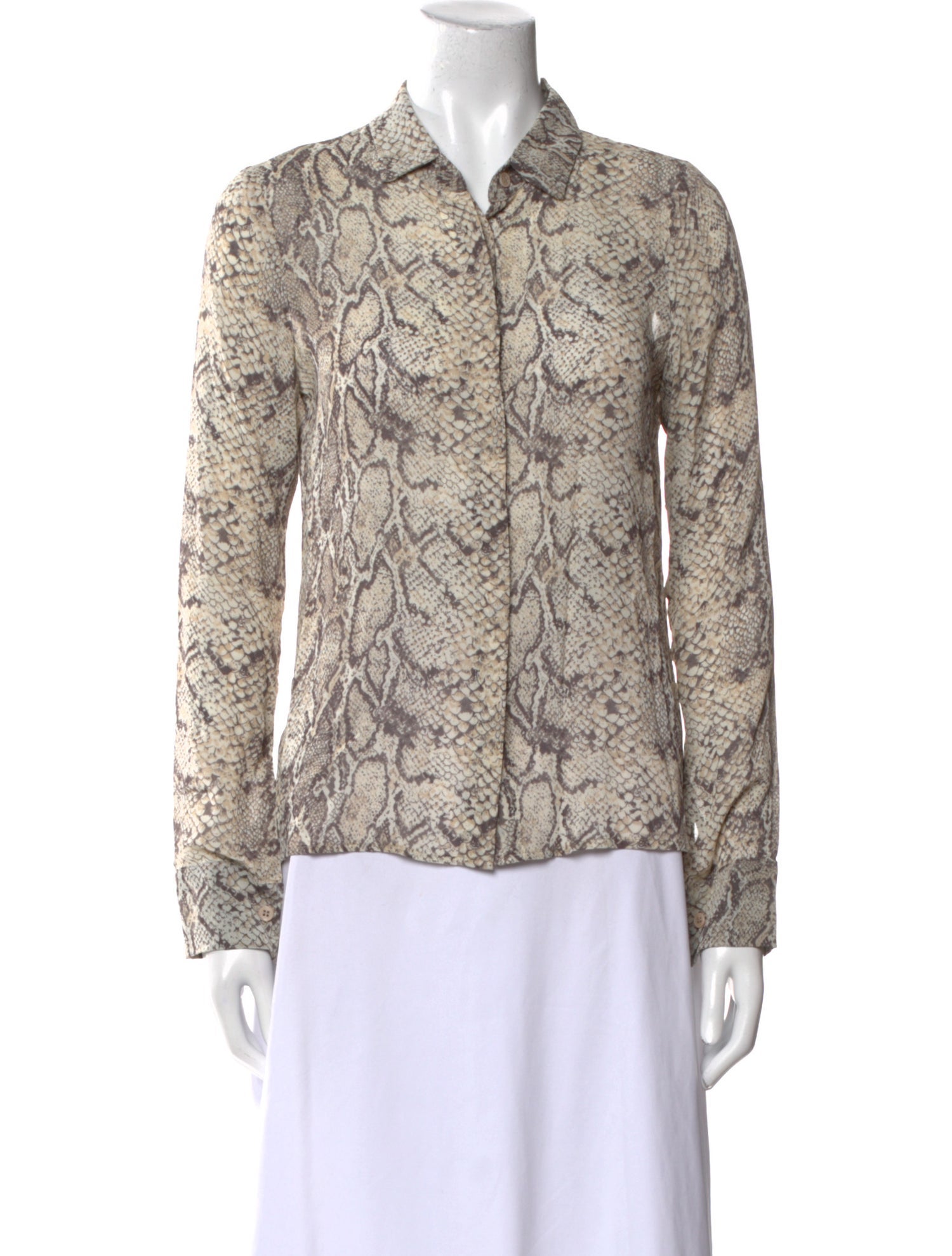 Reformation Animal Print Long Sleeve Button-Up Top