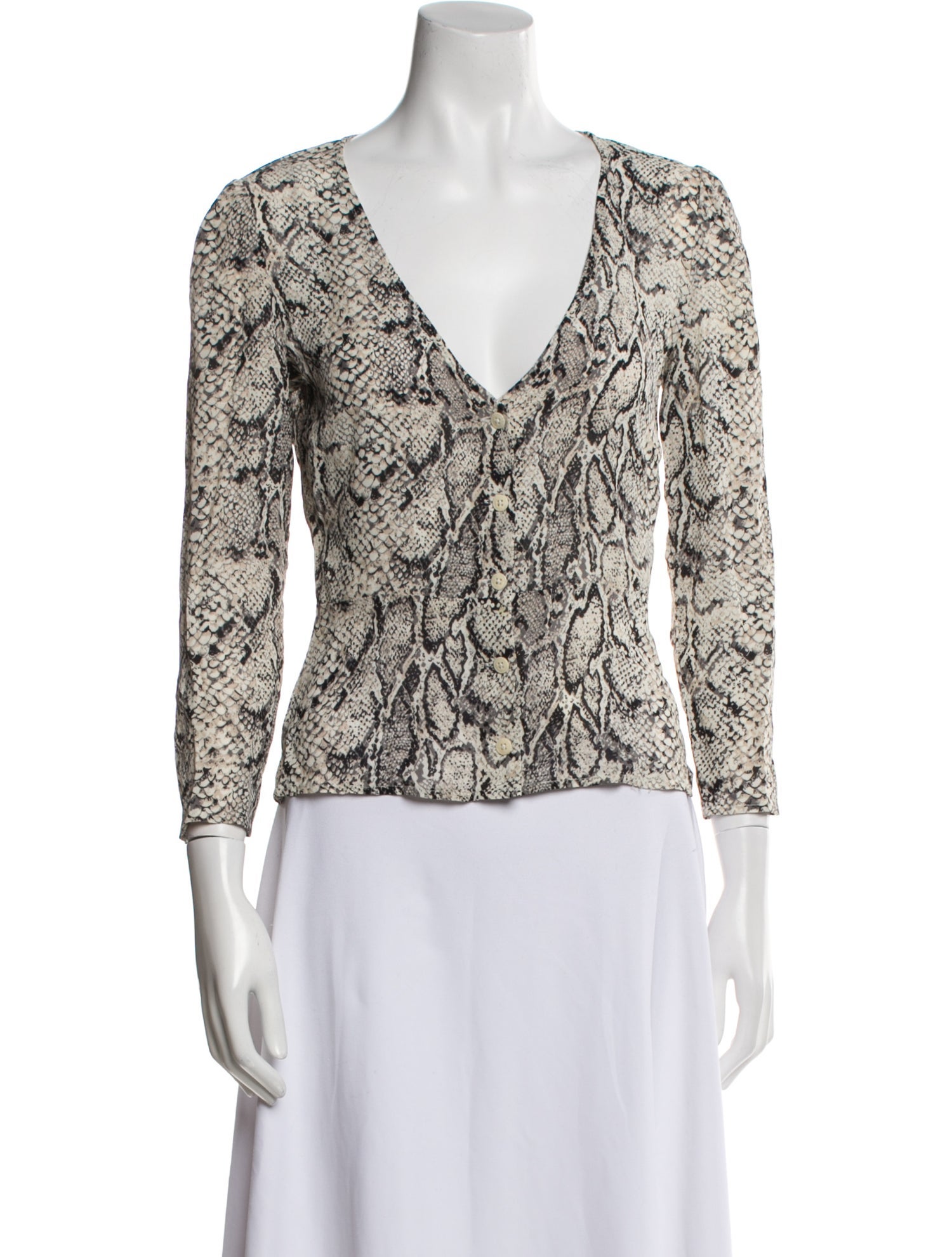 Reformation Animal Print V-Neck Blouse
