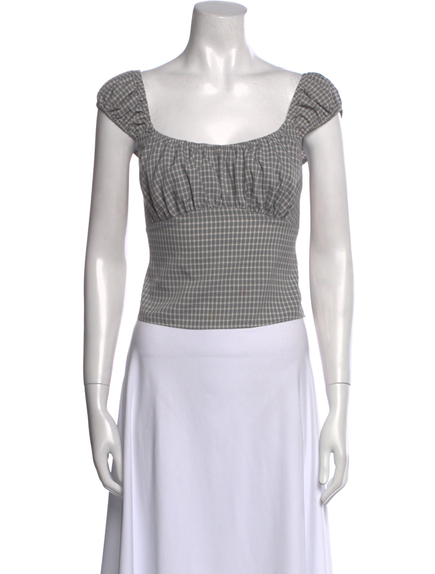 Reformation Plaid Print Square Neckline Crop Top