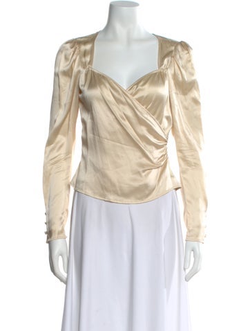 Pre-owned Reformation Silk V-neck Blouse In Neutral